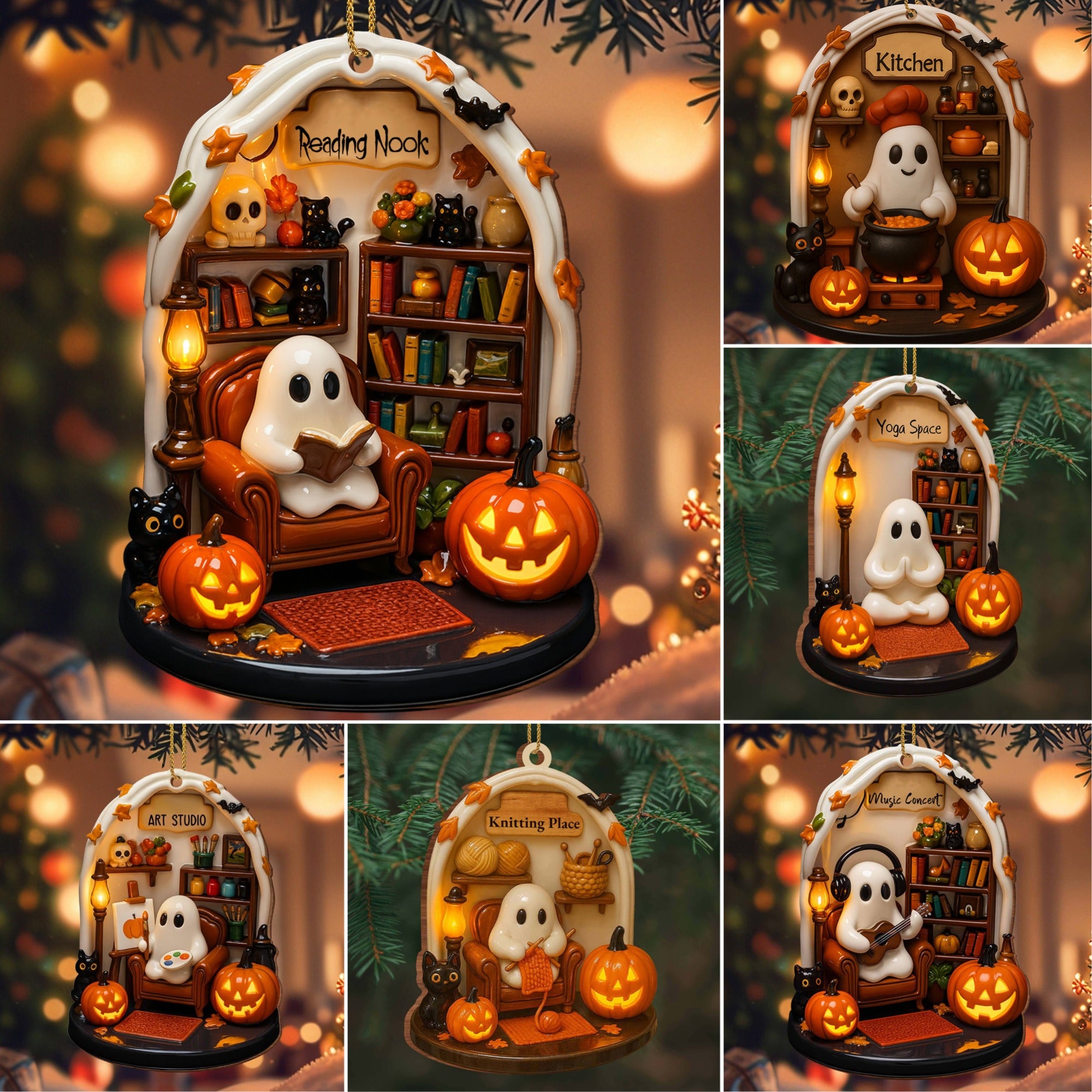 ✨ SPOOKY-CUTE GHOST SCENE ORNAMENTS
