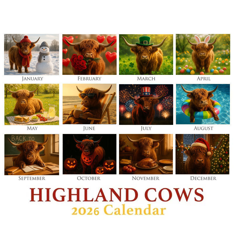 🐂2026 Highland Cow Wall Calendar