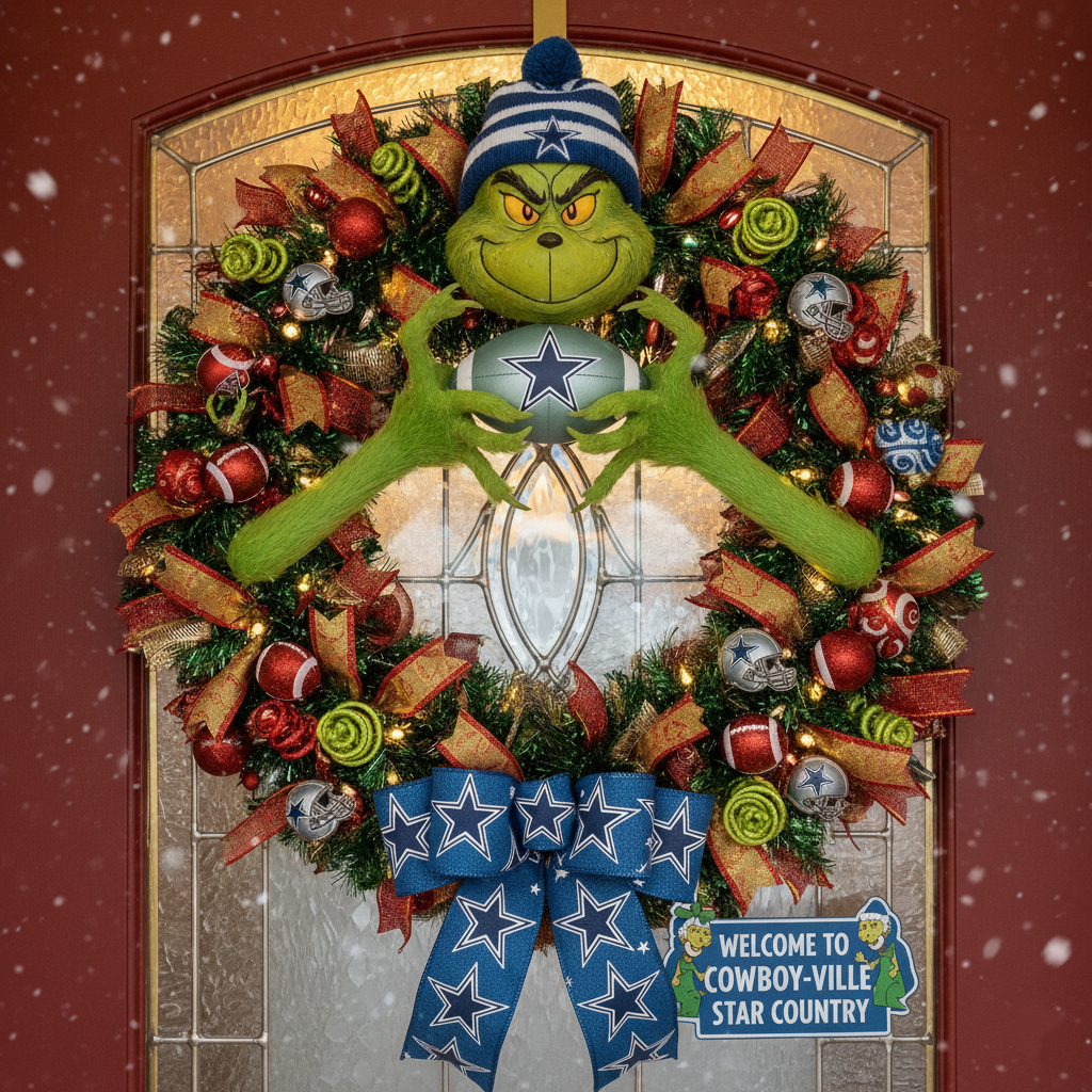 Grinch-Themed NFL Christmas Wreath