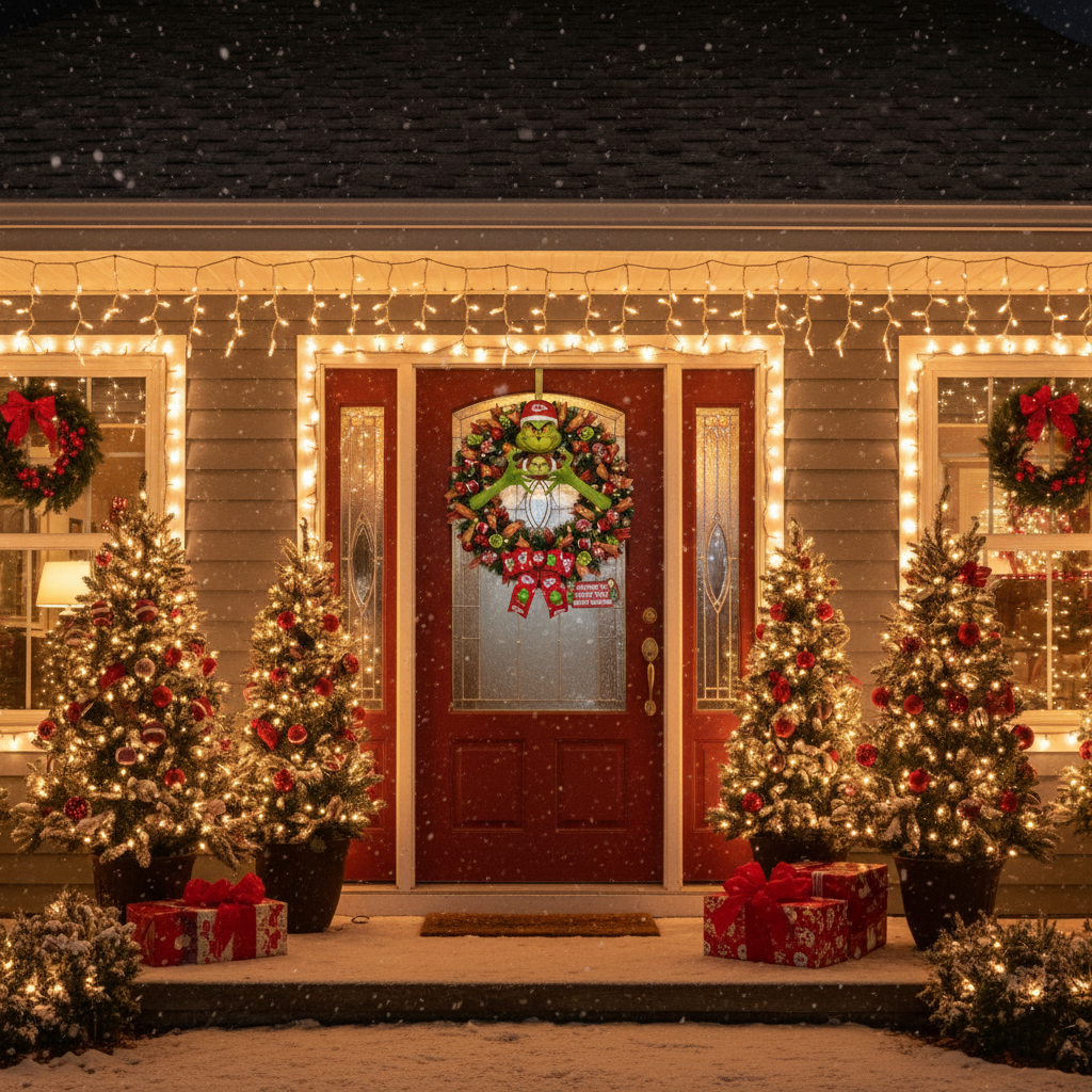 Grinch-Themed NFL Christmas Wreath