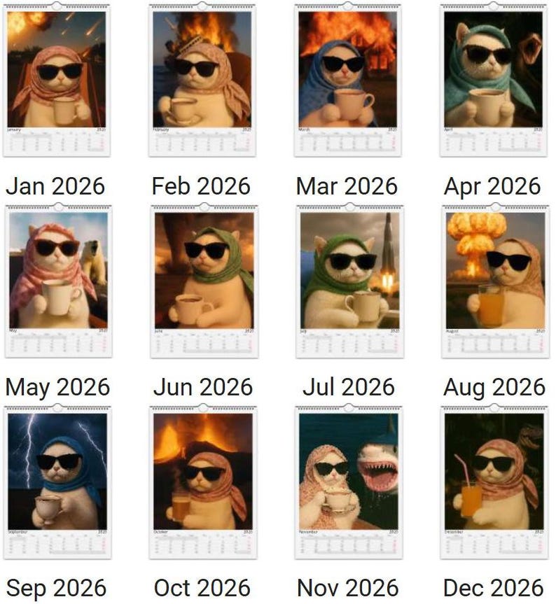 Everything is Fine Meme Cat Wall Calendar 2026