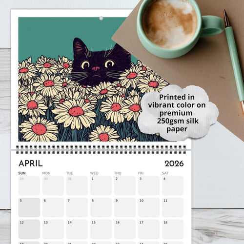 2026 Cats Chillin' with Birth Flowers Wall Calendar