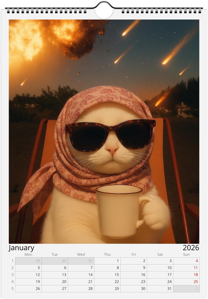 Everything is Fine Meme Cat Wall Calendar 2026
