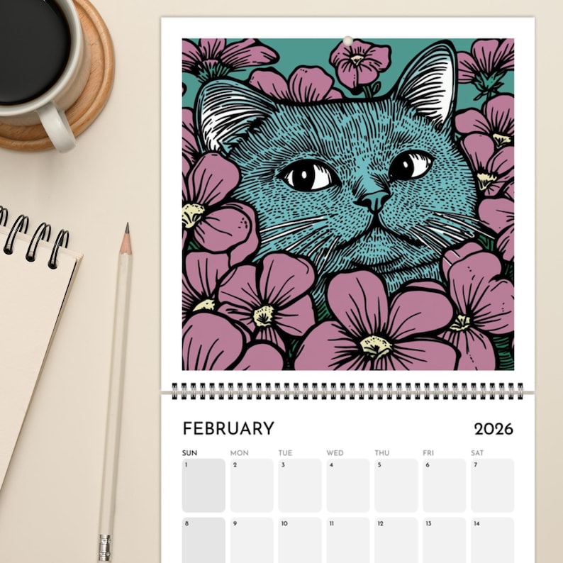 2026 Cats Chillin' with Birth Flowers Wall Calendar