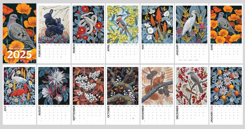 2025 Fine Art Botanical Wall Calendar