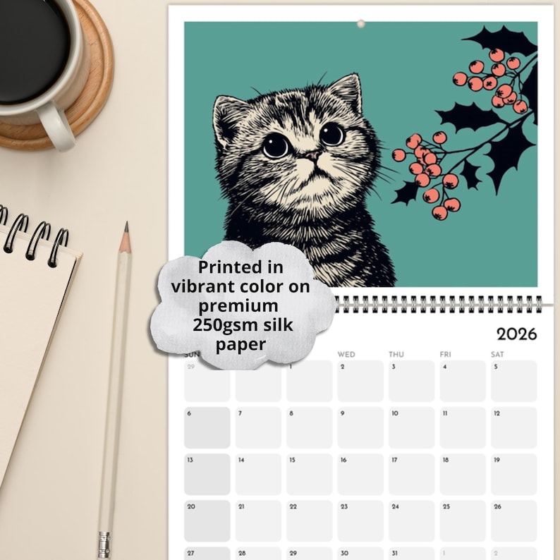 2026 Cats Chillin' with Birth Flowers Wall Calendar