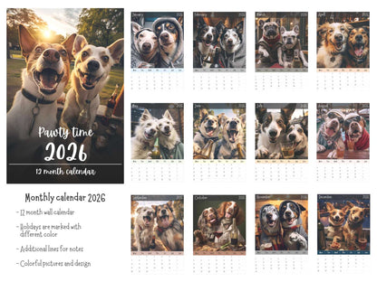 "Pawty Time" Wall Calendar 2026